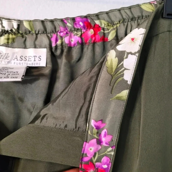 DIANE VON FURSTENBERG SILK green quiet luxury sophisticated career Maxi Skirt L - Picture 6 of 9